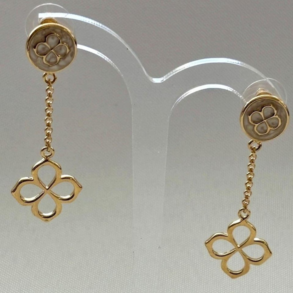 Quatrefoil  Dangle Earrings Gold Tone OS NEW